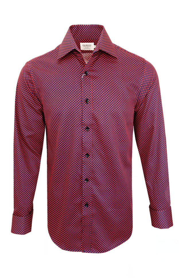 Men's Slim Fit Red & Blue Geometric Print Shirt