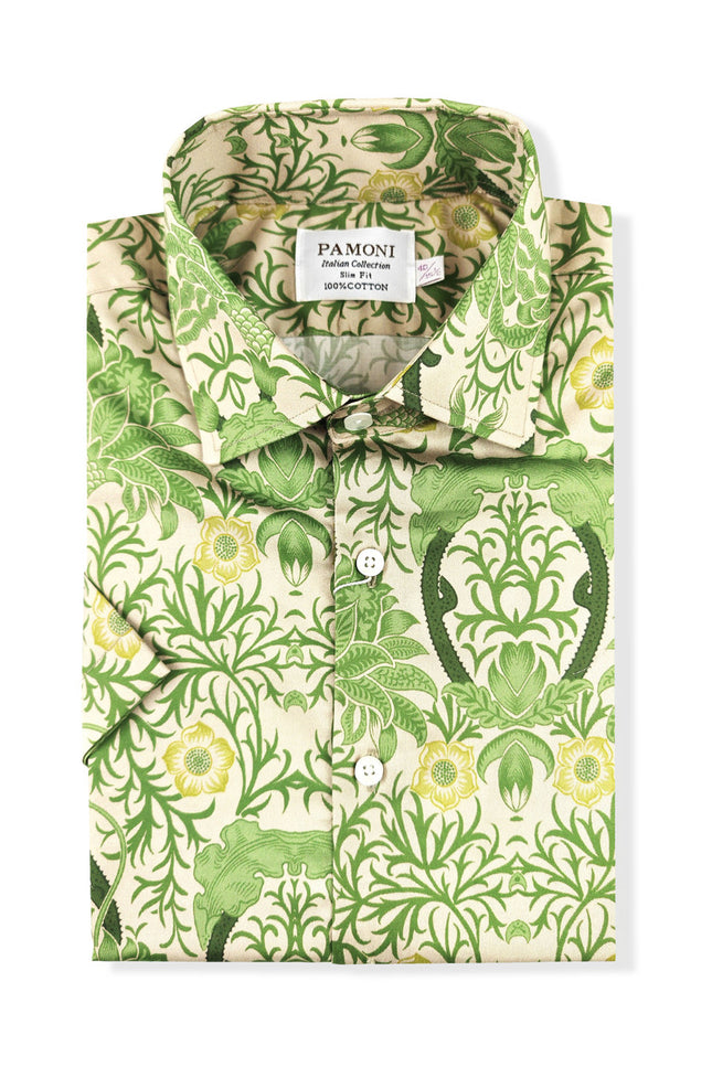 Green Nature-Inspired Design Short Sleeves Shirt