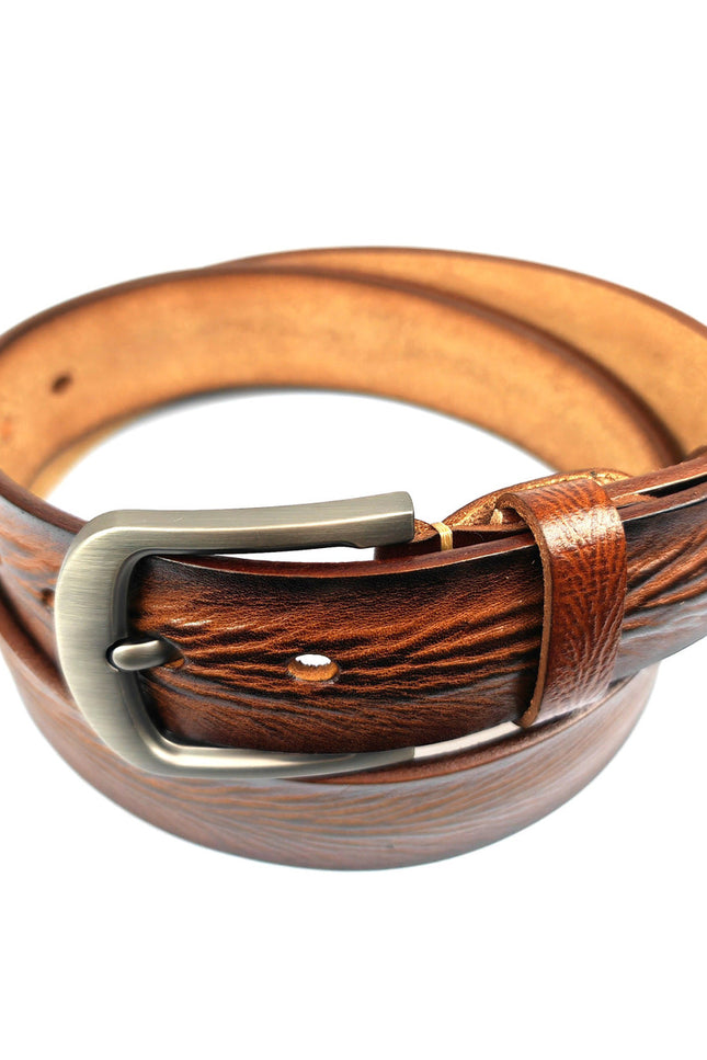 Classic Brown Genuine Leather Belt with Antique Buckle
