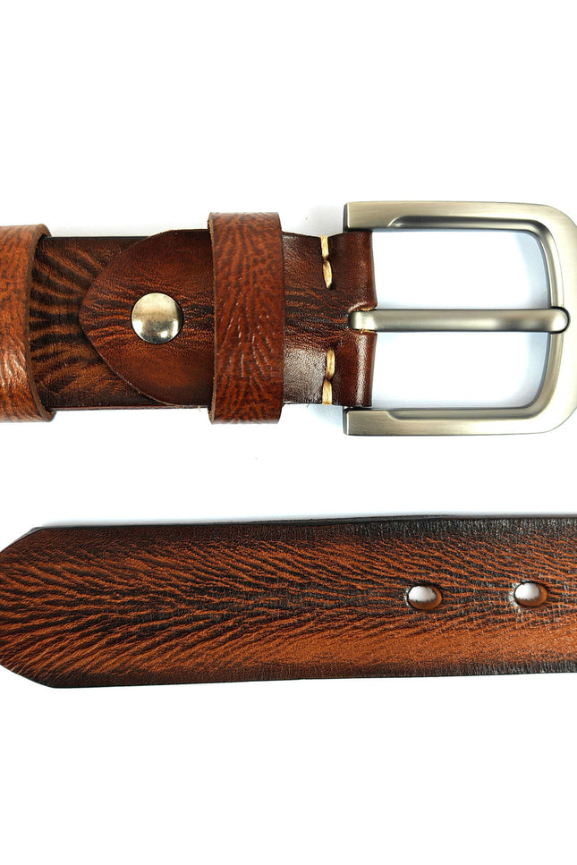 Classic Brown Genuine Leather Belt with Antique Buckle