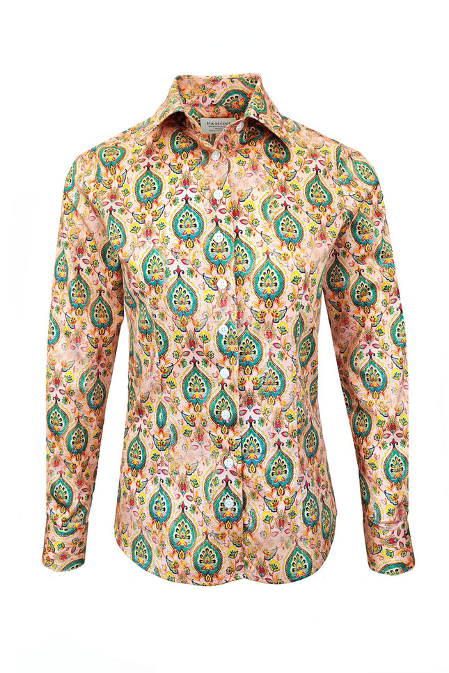 Elegant Paisley Blossom Women's Fitted Shirt