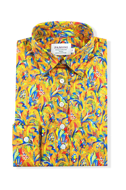 Golden Floral Breeze Women's Fitted Shirt