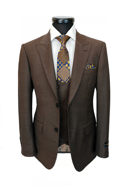 Brown 3-Piece Wool Blend Suit