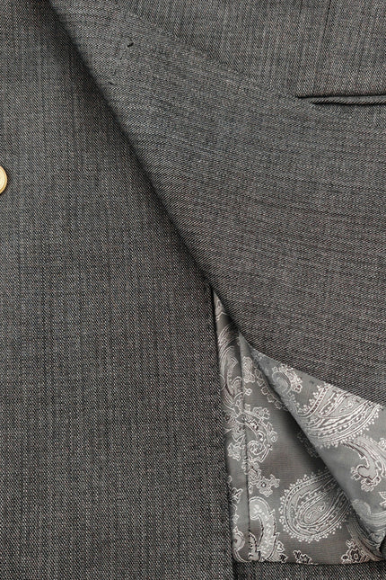 Grey Double-Breasted Slim Fit Wool Blend Suit
