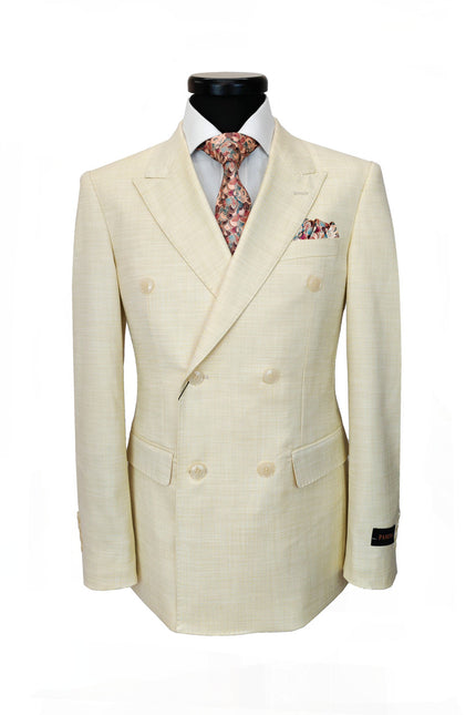 Elegant Cream Double-Breasted Slim Fit Suit
