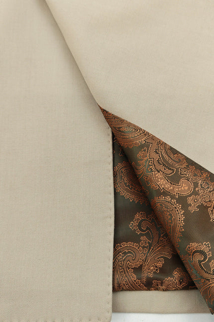 Beige Double-Breasted Slim Fit Suit