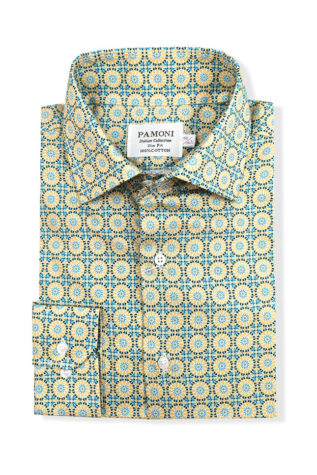 Men’s Geometric Pattern Slim Fit Cotton Shirt