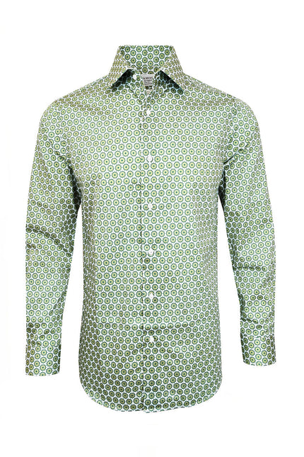 Green Geometric Print Slim Fit Cotton Shirt – Single Cuff