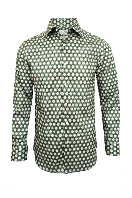 Green Geometric Floral Print Slim Fit Shirt
