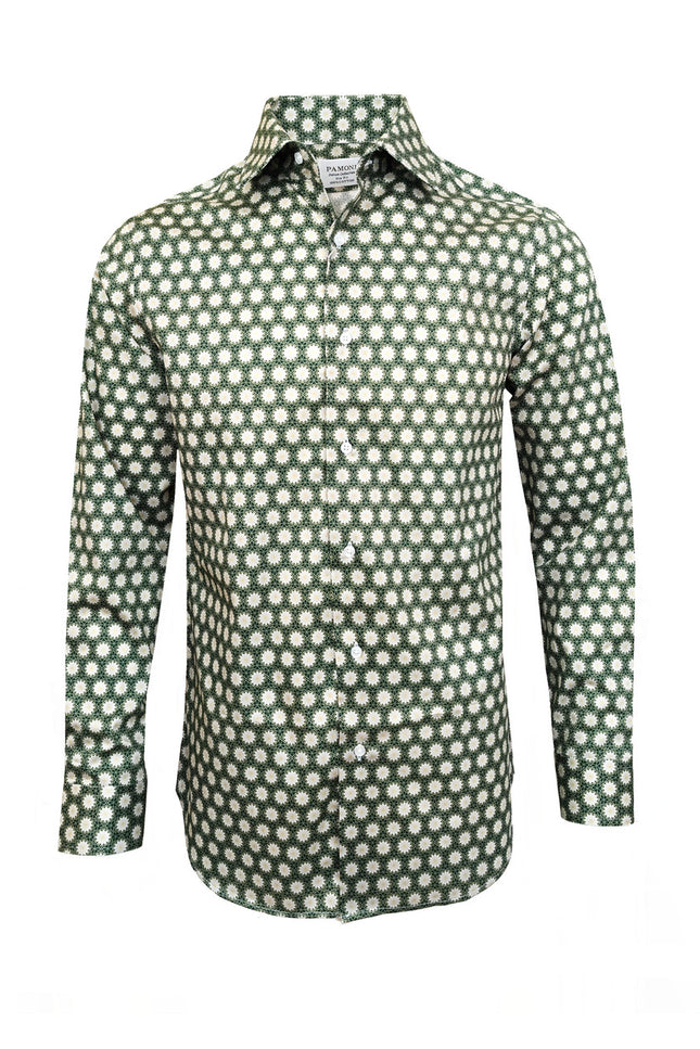 Green Geometric Floral Print Slim Fit Shirt