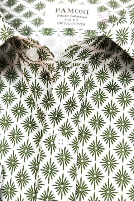 Green Palm Print Slim Fit Shirt