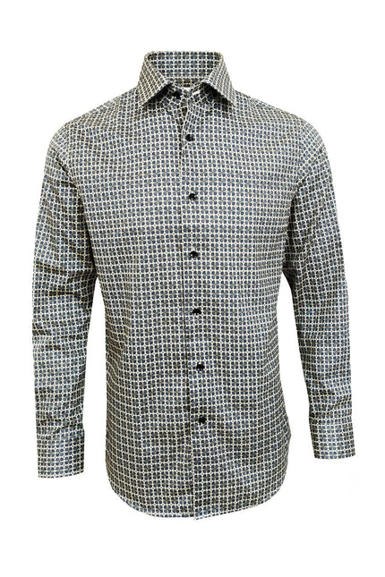 Men’s Beige & Navy Geometric Print Slim Fit Shirt