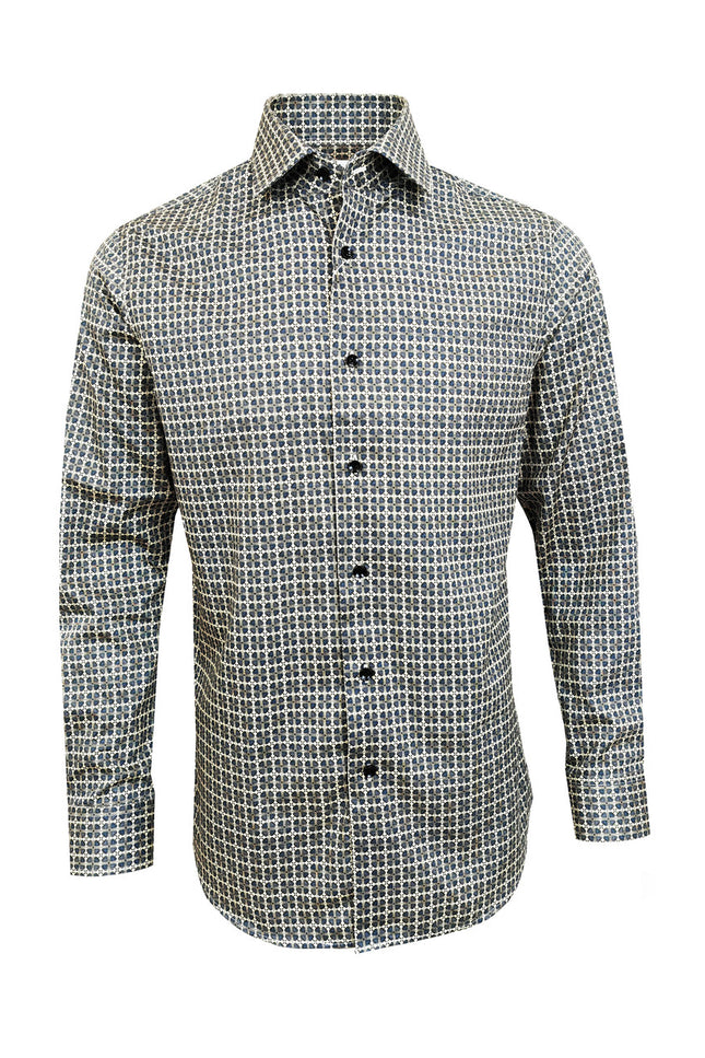 Men’s Beige & Navy Geometric Print Slim Fit Shirt
