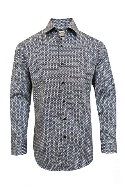 Men’s Navy & White Micro Floral Print Slim Fit Shirt