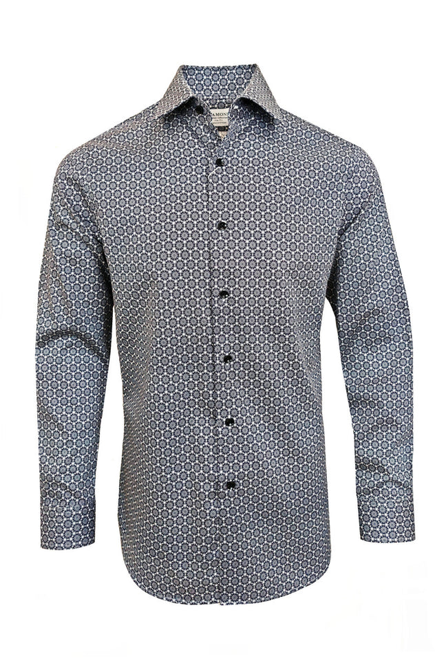 Men’s Navy & White Micro Floral Print Slim Fit Shirt