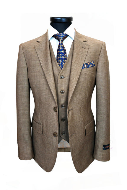 Men’s Slim Fit 3-Piece Wool-Blend Suit – Light Brown