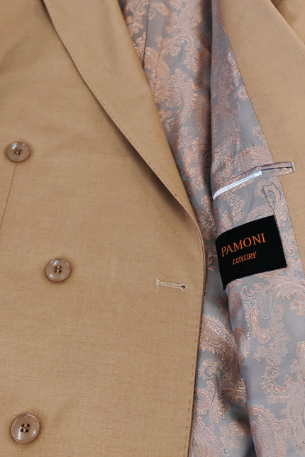 The Sovereign Double-Breasted Slim-Fit Suit – Camel Wool Blend