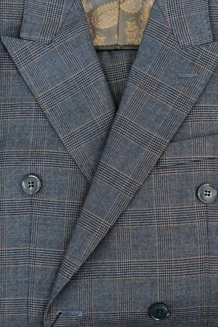 Charcoal Blue Glen Check Double-Breasted Suit