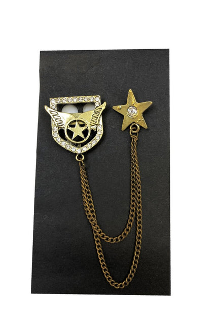 Winged heraldic emblem chained lapel pin - Pamoni