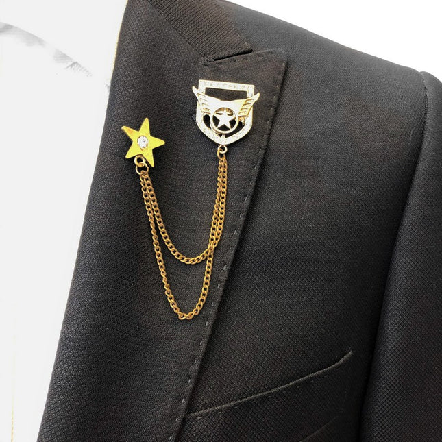 Winged heraldic emblem chained lapel pin - Pamoni