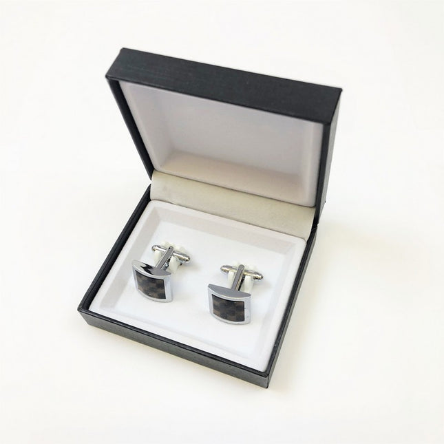 Black & Brown Chequered Cufflinks in Pamoni presentation cufflink box