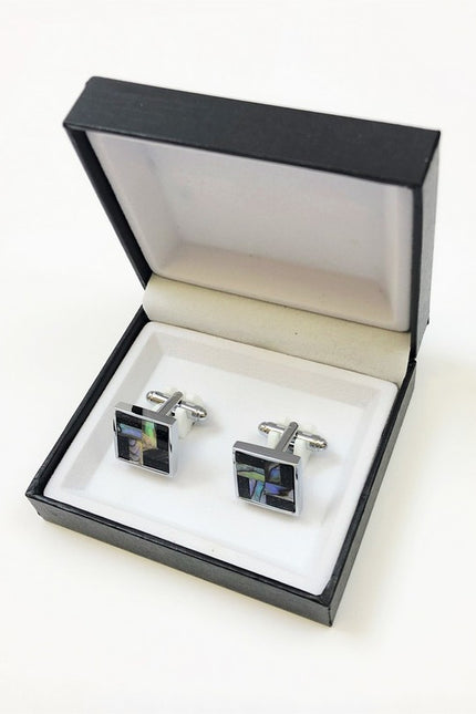Marble-Tiled Weave Cufflinks in Pamoni presentation cufflink box