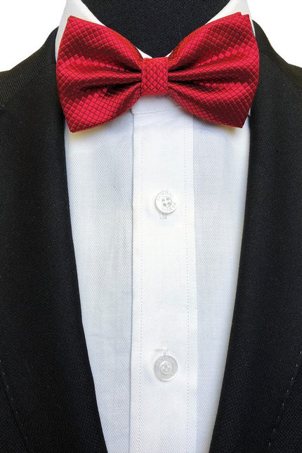 Maroon diamond mesh bow tie on model
