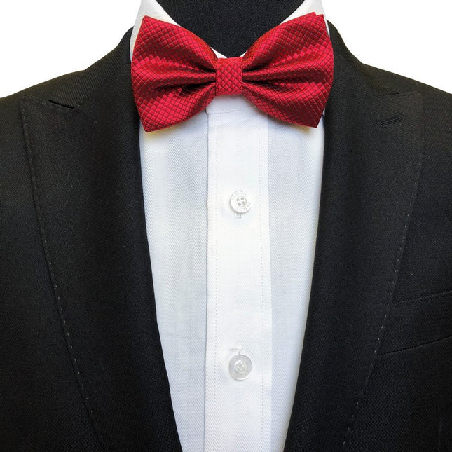 Maroon diamond mesh bow tie on model