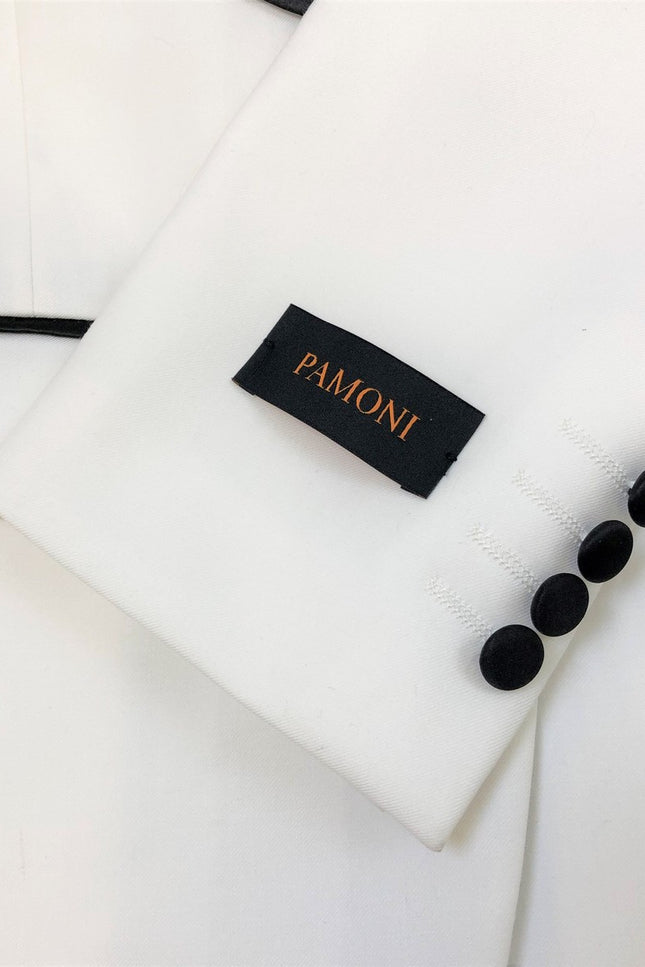 White 3-Piece Tuxedo with Black Shawl Lapel Close Up