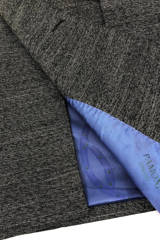 Charcoal Birdseye Double Breasted Suit Close Up