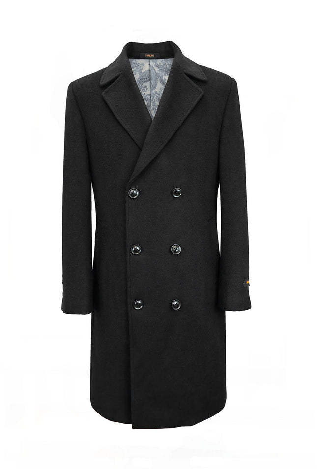 Men's Black Double Breasted Long Overcoat