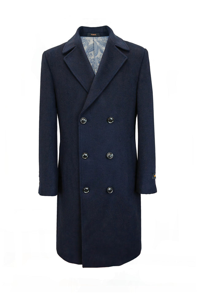 Men's Navy Double Breasted Long Overcoat