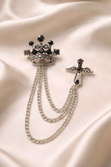 Midnight Crown & Wing Chain Lapel Pin