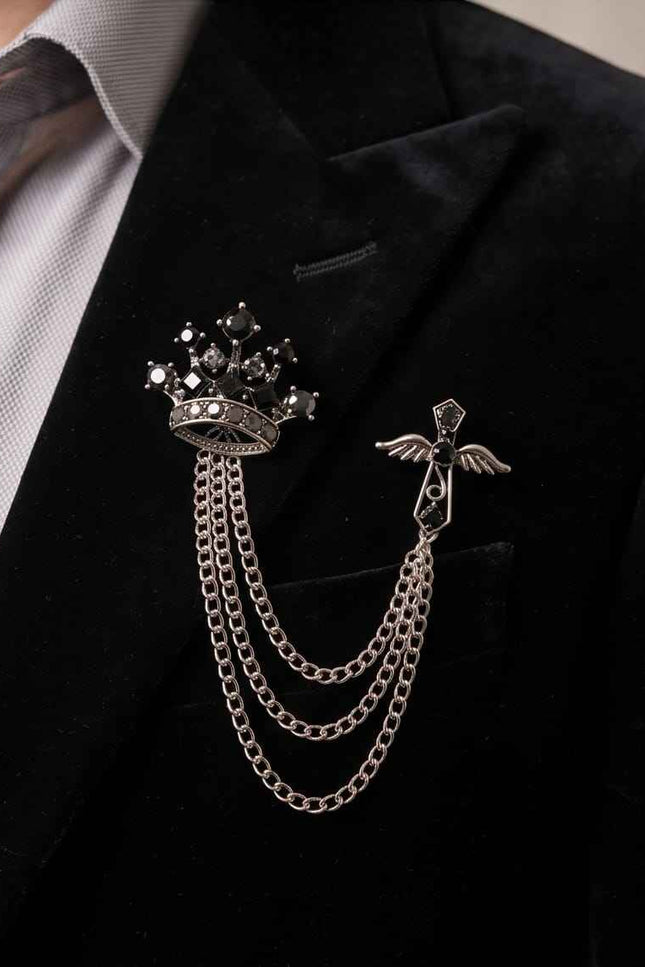 Midnight Crown & Wing Chain Lapel Pin