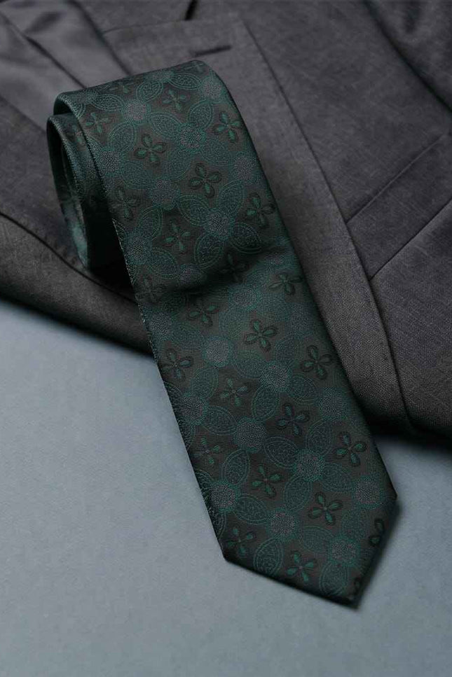Deep Teal Jacquard Tie Set with Cufflinks & Pocket Square