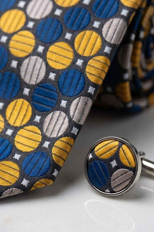 Geometric Circles Tie & Cufflink Set