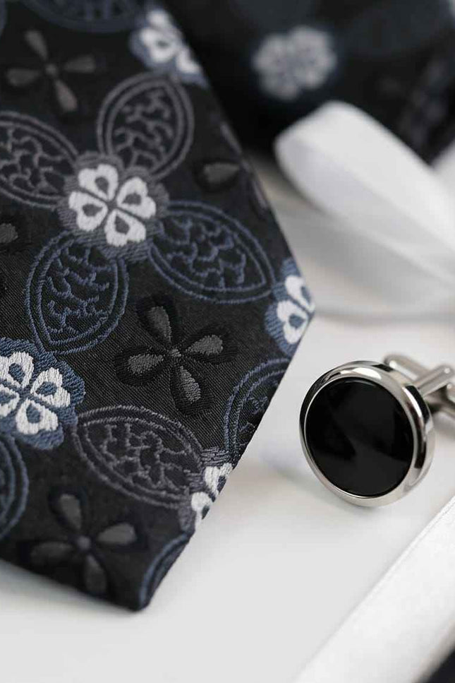 The "Midnight Bloom" Tie & Cufflink Set