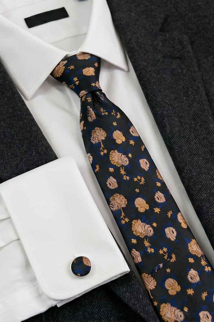 The "Golden Bloom" Silk Tie & Cufflink Set