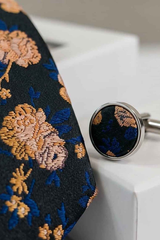 The "Golden Bloom" Silk Tie & Cufflink Set