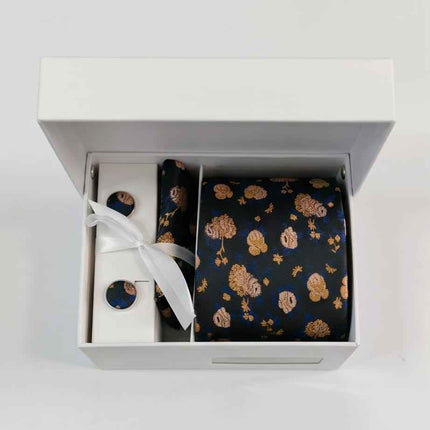 The "Golden Bloom" Silk Tie & Cufflink Set