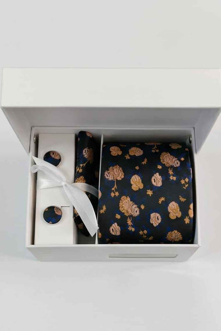 The "Golden Bloom" Silk Tie & Cufflink Set