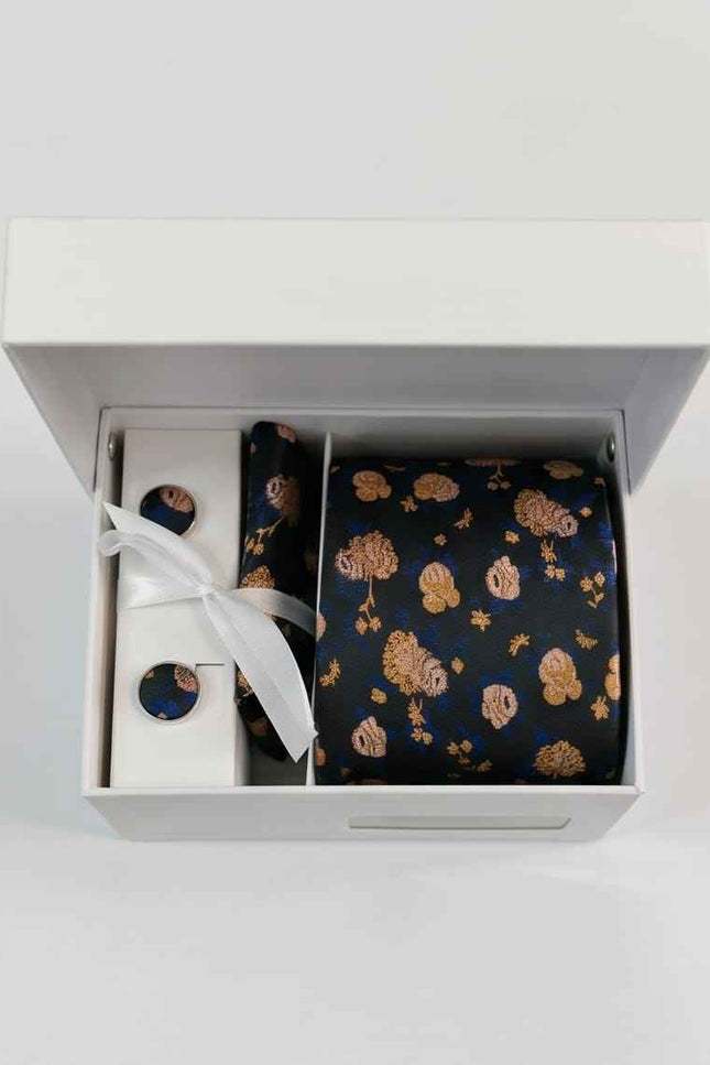 The "Golden Bloom" Silk Tie & Cufflink Set