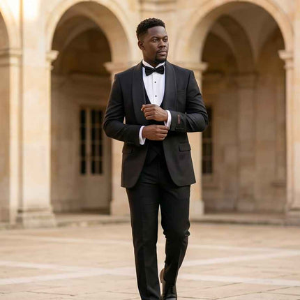 Classic Black Shawl Collar Tuxedo with Double-Breasted Vest