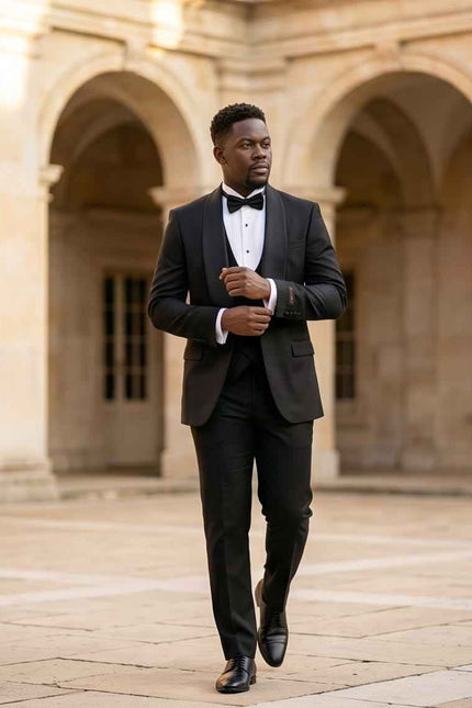 Classic Black Shawl Collar Tuxedo with Double-Breasted Vest
