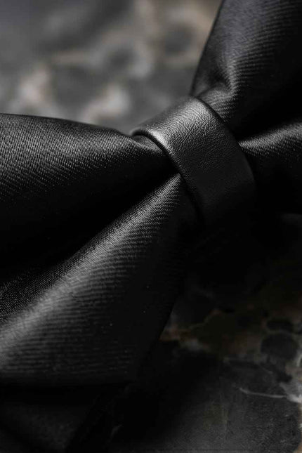 Black Satin Pre-Tied Bow Tie with Adjustable Band