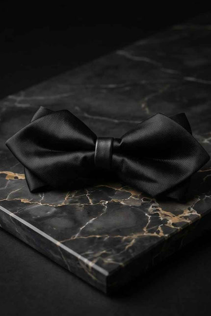 Black Satin Pre-Tied Bow Tie with Adjustable Band