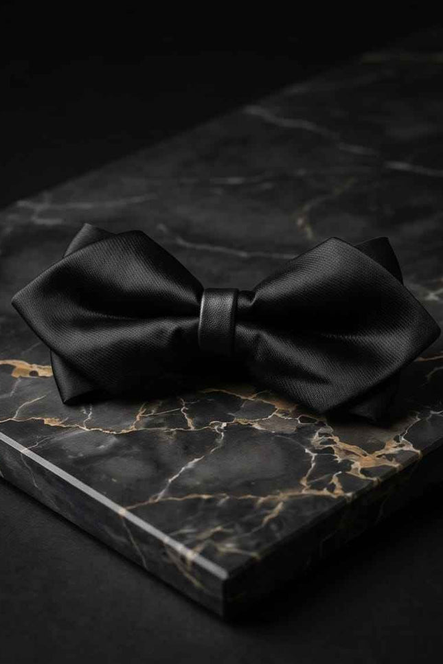 Black Satin Pre-Tied Bow Tie with Adjustable Band