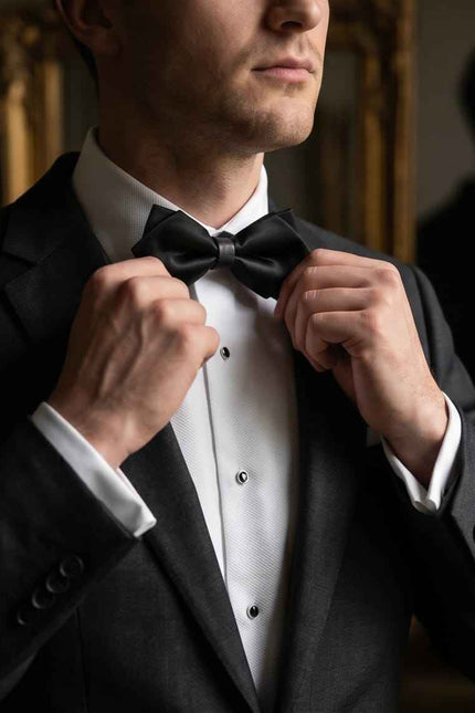 Black Satin Pre-Tied Bow Tie with Adjustable Band