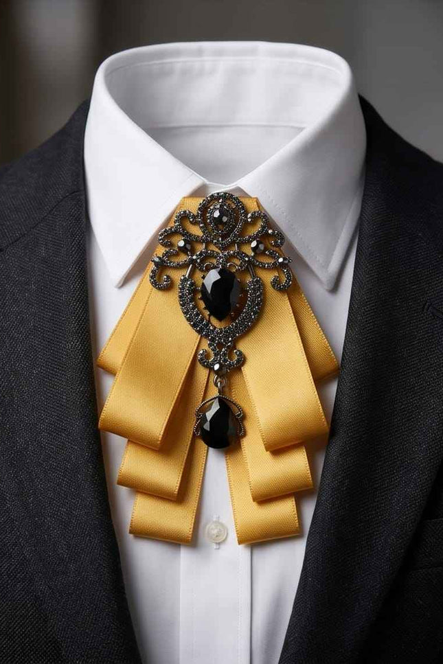 Ornate Gold Ribbon Bow with Black Crystal Embellishment