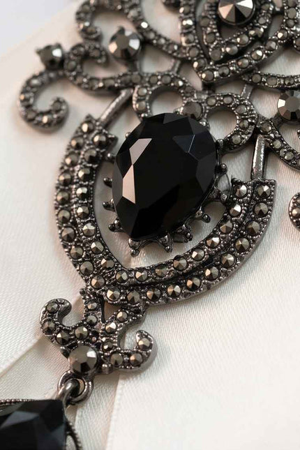 Ivory Elegance Bow Tie with Onyx-Style Gem